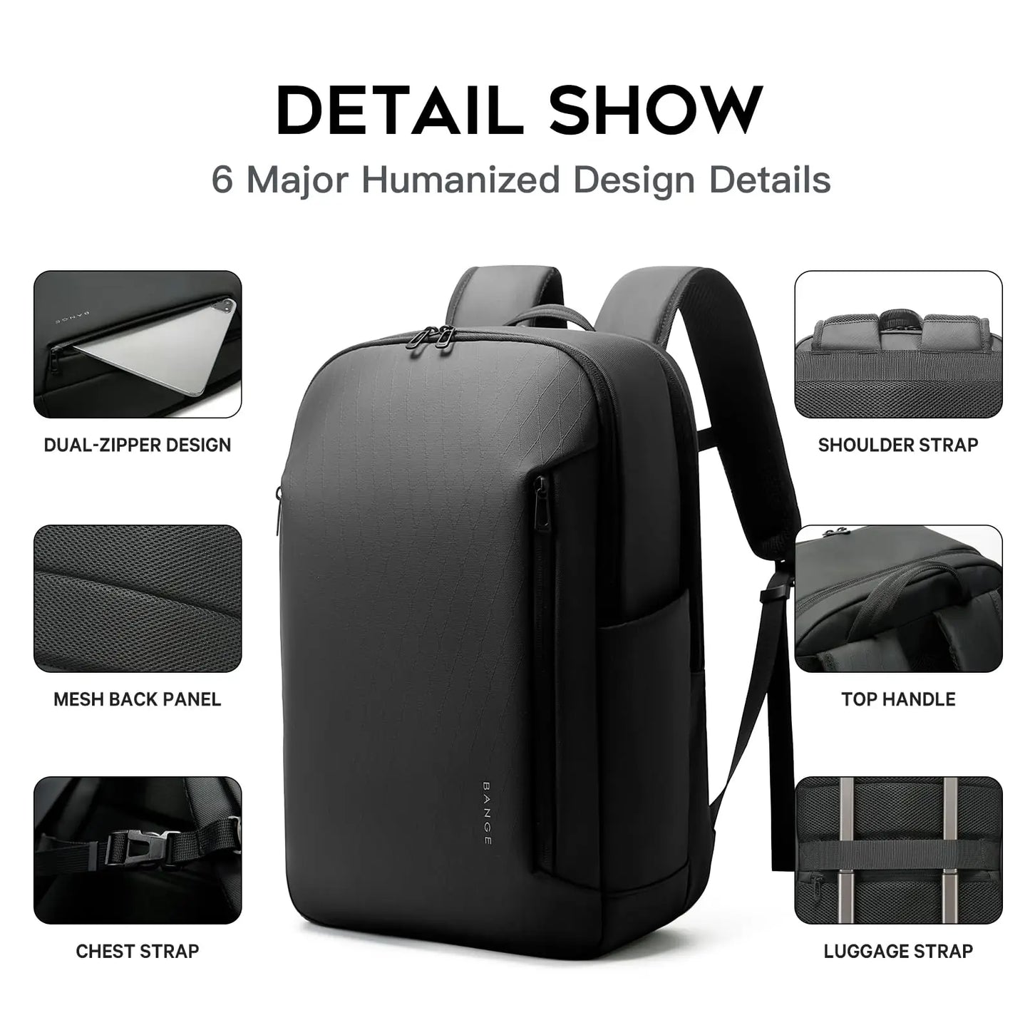 New Casual Multi-Pockets Big Capacity Daily 15.6Inch Laptop Light Waterproof for Business Trip Roomy Men Backpack with YKK
