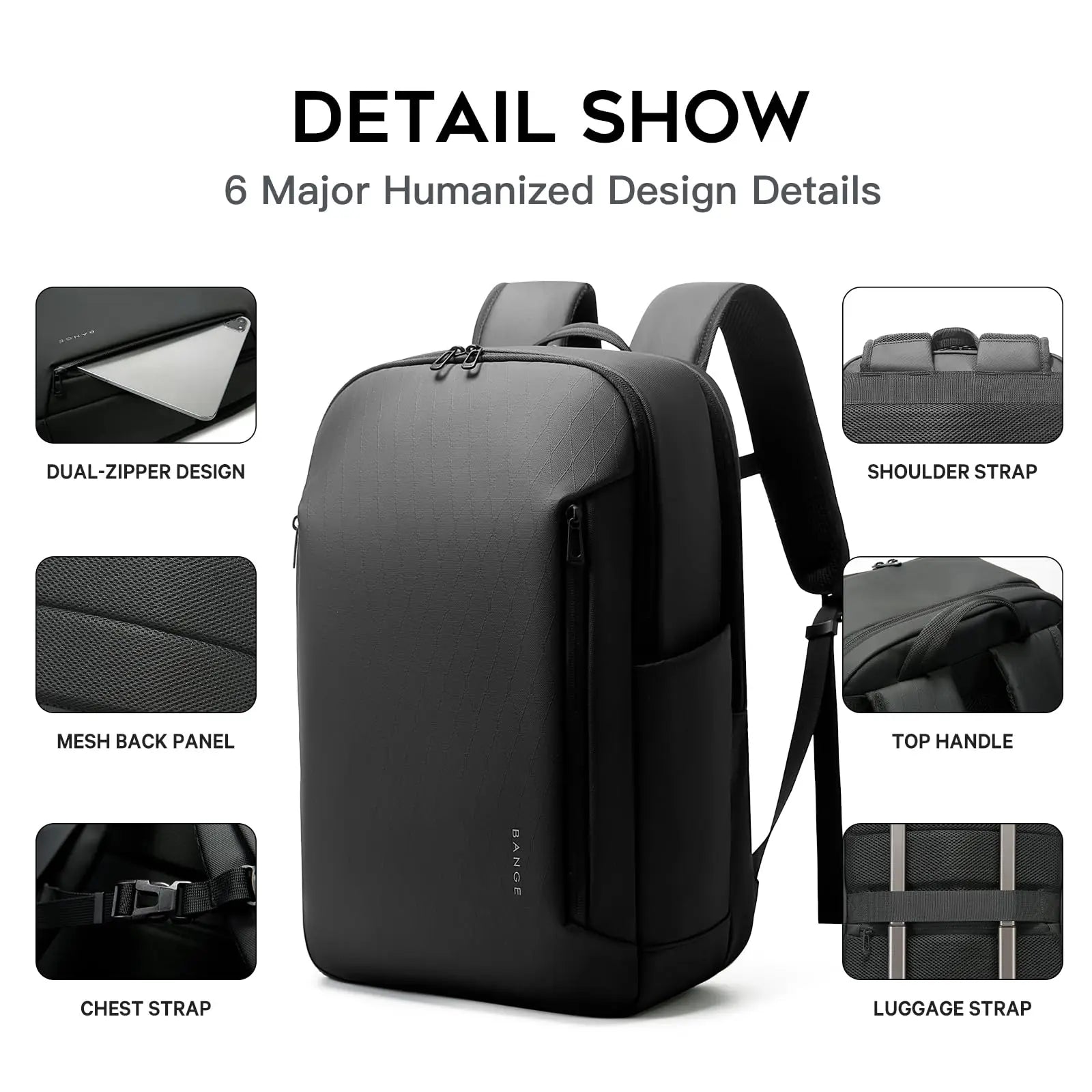 New Casual Multi-Pockets Big Capacity Daily 15.6Inch Laptop Light Waterproof for Business Trip Roomy Men Backpack with YKK