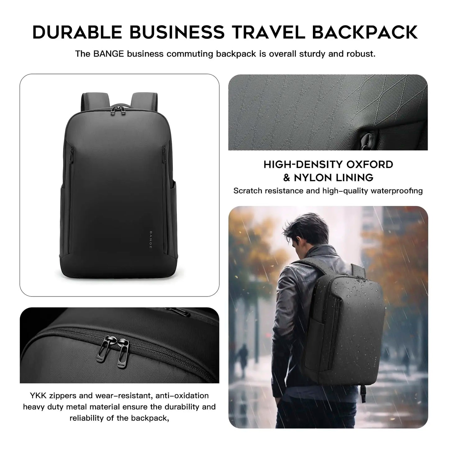 New Casual Multi-Pockets Big Capacity Daily 15.6Inch Laptop Light Waterproof for Business Trip Roomy Men Backpack with YKK
