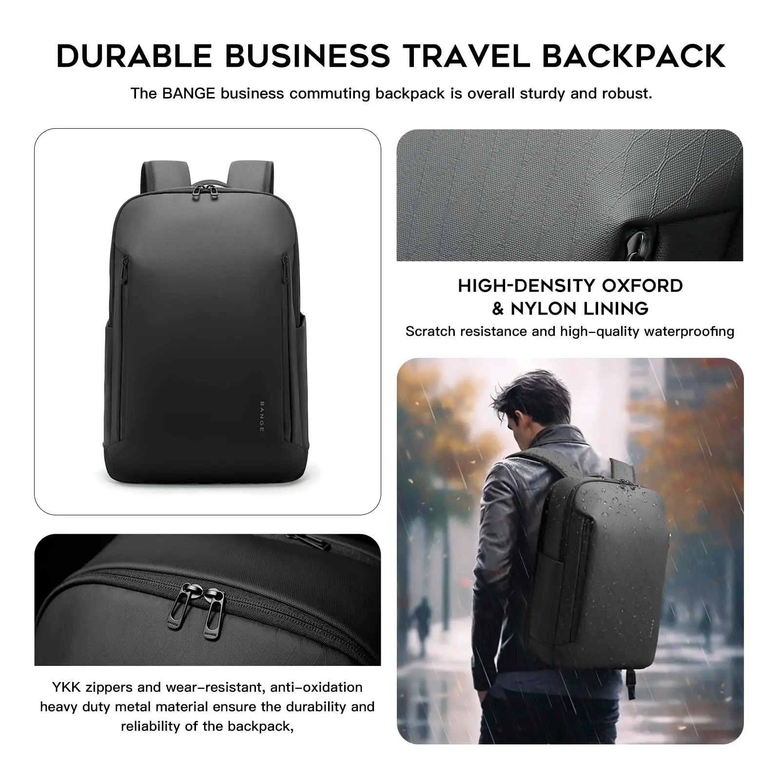 New Casual Multi-Pockets Big Capacity Daily 15.6Inch Laptop Light Waterproof for Business Trip Roomy Men Backpack with YKK