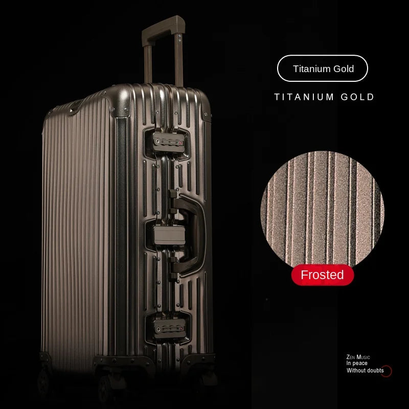 100% Aluminum Magnesium Alloy Suitcase TSA Lock Metal Boardable Luggage Trolley Case Classic Glossy and Frosted Travel Suitcase
