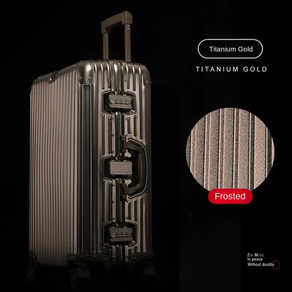 100% Aluminum Magnesium Alloy Suitcase TSA Lock Metal Boardable Luggage Trolley Case Classic Glossy and Frosted Travel Suitcase