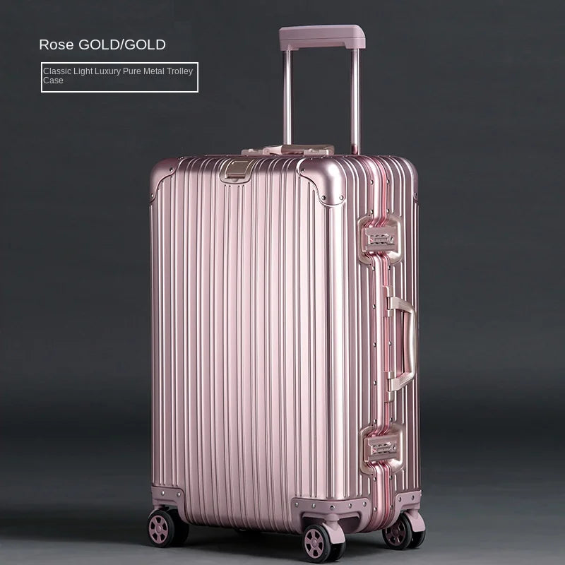 100% Aluminum Magnesium Alloy Suitcase TSA Lock Metal Boardable Luggage Trolley Case Classic Glossy and Frosted Travel Suitcase