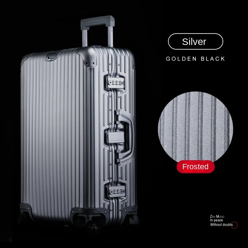 100% Aluminum Magnesium Alloy Suitcase TSA Lock Metal Boardable Luggage Trolley Case Classic Glossy and Frosted Travel Suitcase
