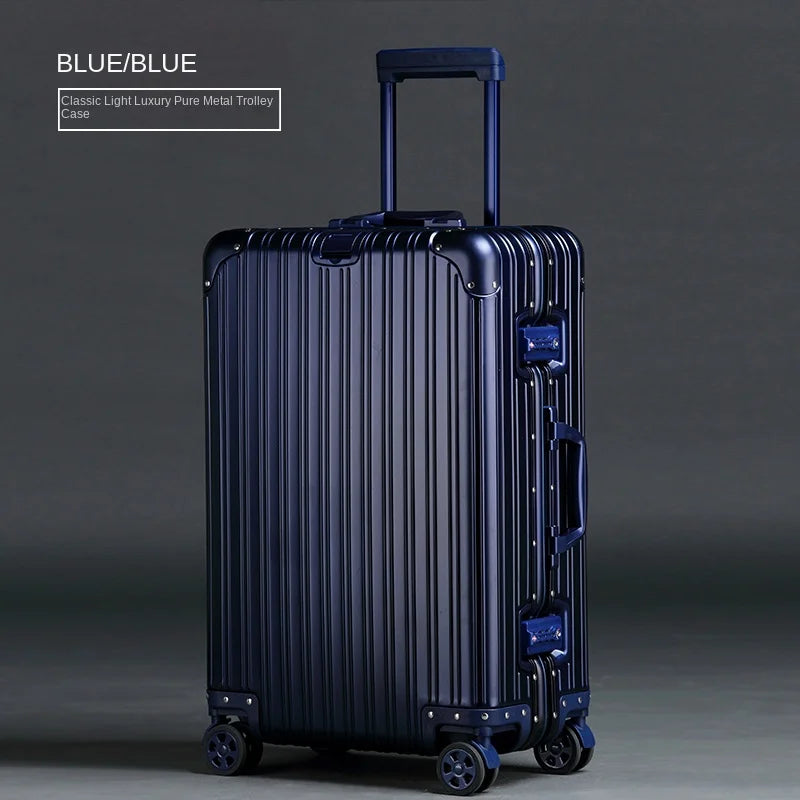100% Aluminum Magnesium Alloy Suitcase TSA Lock Metal Boardable Luggage Trolley Case Classic Glossy and Frosted Travel Suitcase