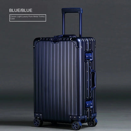 100% Aluminum Magnesium Alloy Suitcase TSA Lock Metal Boardable Luggage Trolley Case Classic Glossy and Frosted Travel Suitcase