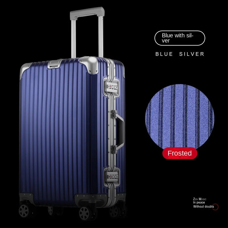100% Aluminum Magnesium Alloy Suitcase TSA Lock Metal Boardable Luggage Trolley Case Classic Glossy and Frosted Travel Suitcase