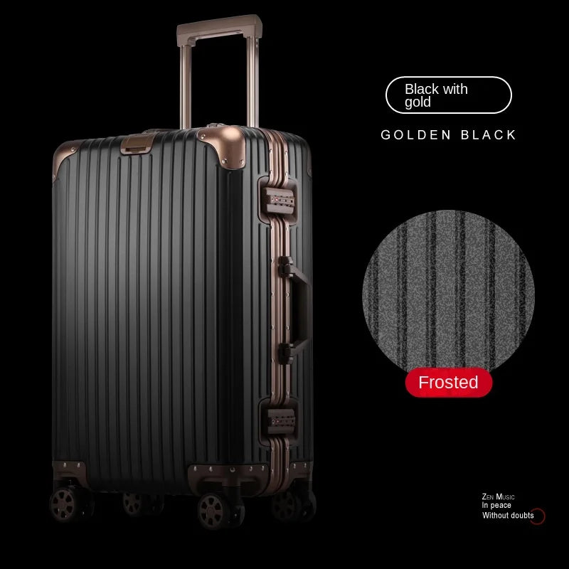 100% Aluminum Magnesium Alloy Suitcase TSA Lock Metal Boardable Luggage Trolley Case Classic Glossy and Frosted Travel Suitcase