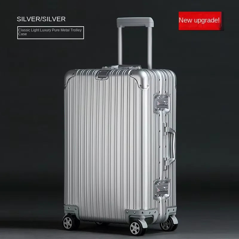 100% Aluminum Magnesium Alloy Suitcase TSA Lock Metal Boardable Luggage Trolley Case Classic Glossy and Frosted Travel Suitcase