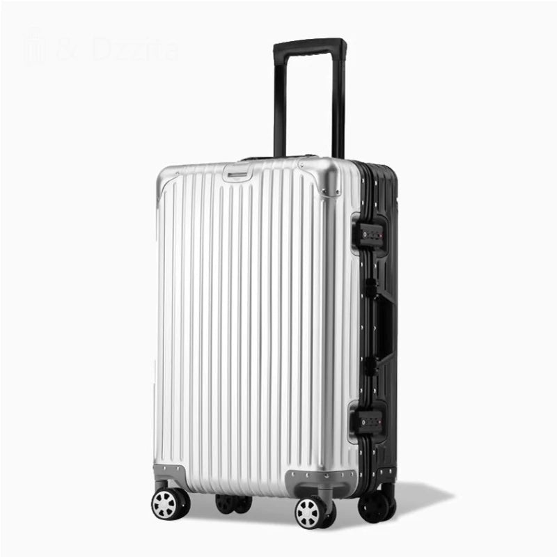 100% Aluminum Magnesium Alloy Suitcase TSA Lock Metal Boardable Luggage Trolley Case Classic Glossy and Frosted Travel Suitcase