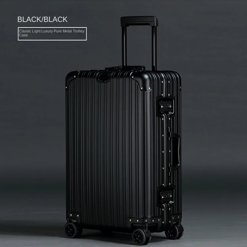 100% Aluminum Magnesium Alloy Suitcase TSA Lock Metal Boardable Luggage Trolley Case Classic Glossy and Frosted Travel Suitcase