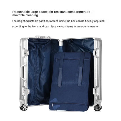 100% Aluminum Magnesium Alloy Suitcase TSA Lock Metal Boardable Luggage Trolley Case Classic Glossy and Frosted Travel Suitcase