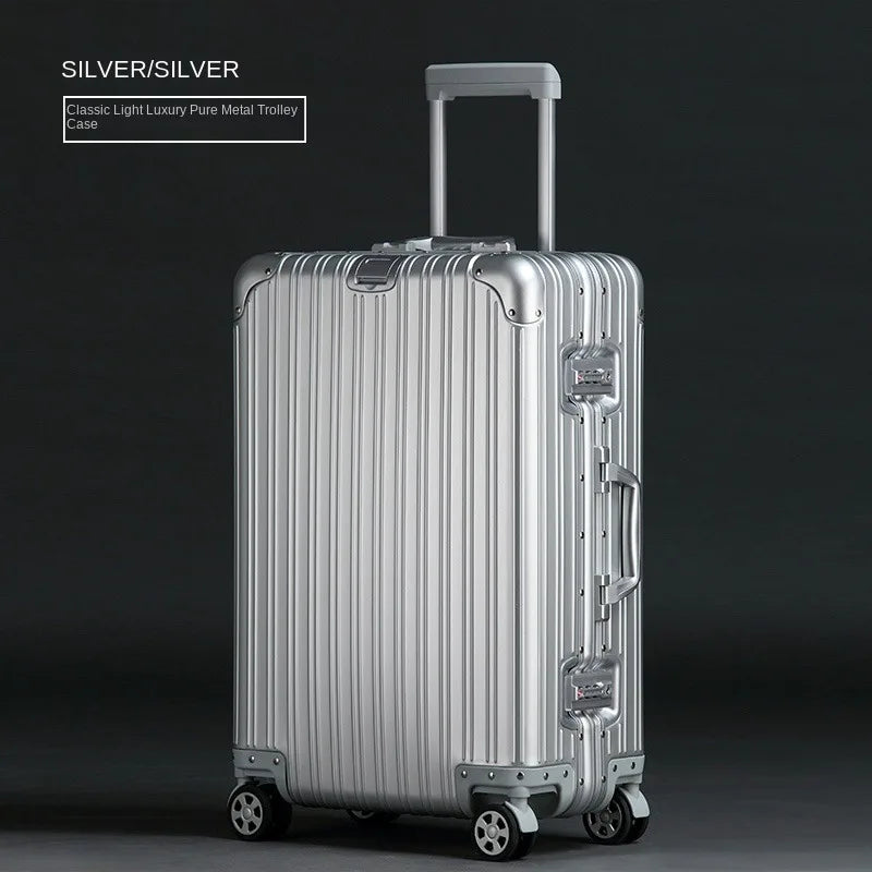 100% Aluminum Magnesium Alloy Suitcase TSA Lock Metal Boardable Luggage Trolley Case Classic Glossy and Frosted Travel Suitcase