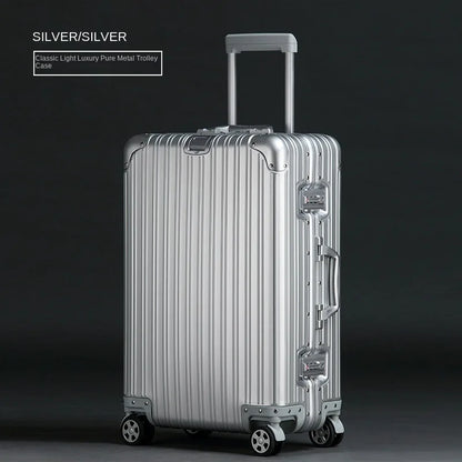 100% Aluminum Magnesium Alloy Suitcase TSA Lock Metal Boardable Luggage Trolley Case Classic Glossy and Frosted Travel Suitcase