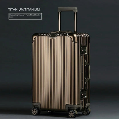 100% Aluminum Magnesium Alloy Suitcase TSA Lock Metal Boardable Luggage Trolley Case Classic Glossy and Frosted Travel Suitcase