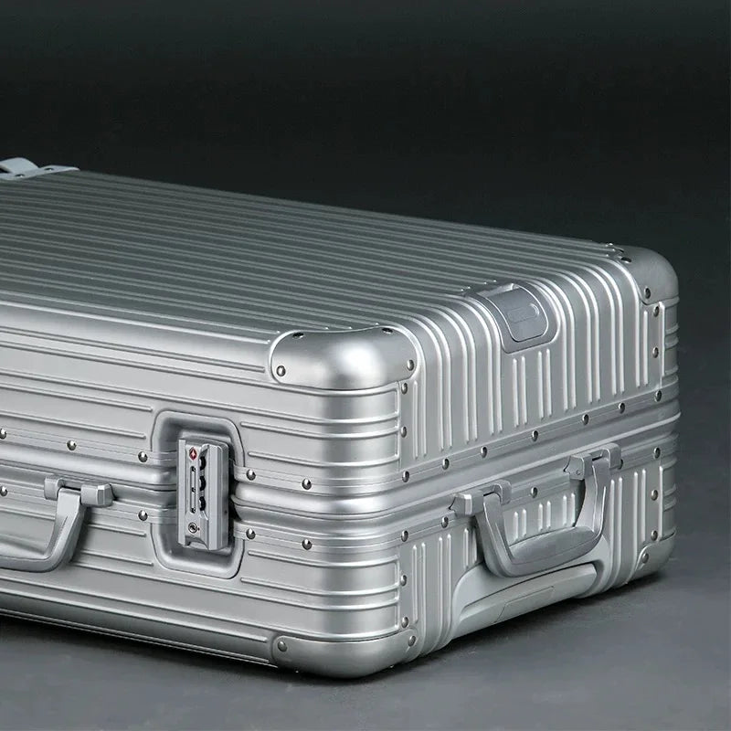 100% Aluminum Magnesium Alloy Suitcase TSA Lock Metal Boardable Luggage Trolley Case Classic Glossy and Frosted Travel Suitcase