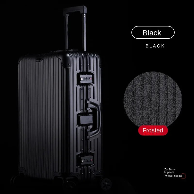 100% Aluminum Magnesium Alloy Suitcase TSA Lock Metal Boardable Luggage Trolley Case Classic Glossy and Frosted Travel Suitcase