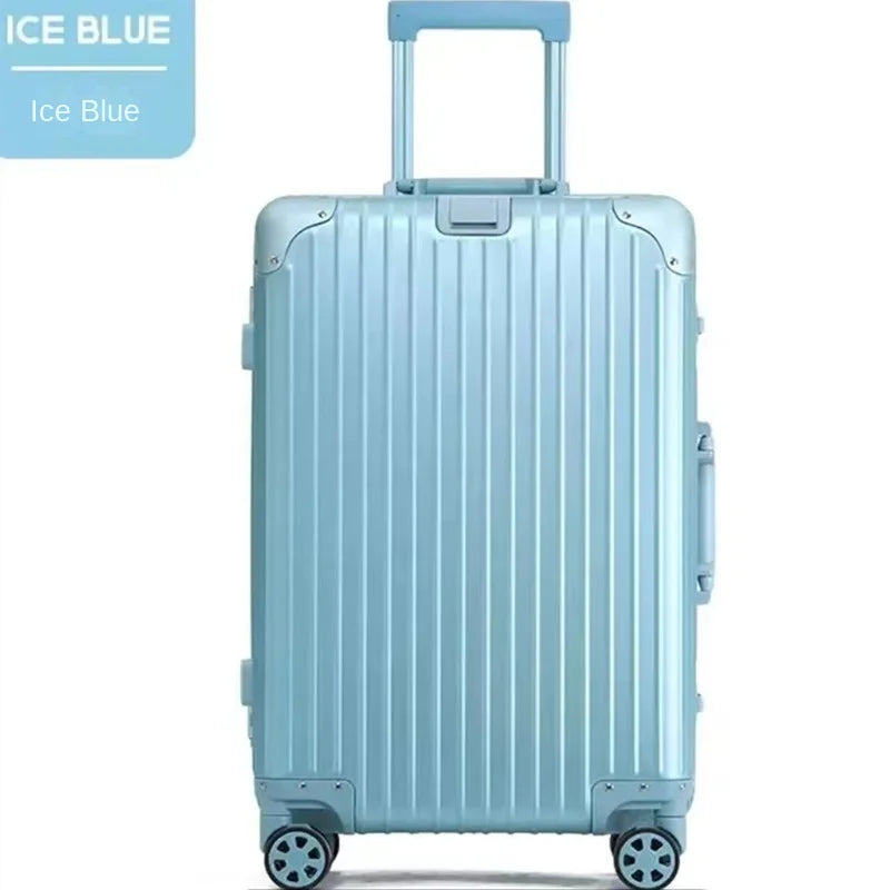 100% Aluminum Magnesium Alloy Suitcase TSA Lock Metal Boardable Luggage Trolley Case Classic Glossy and Frosted Travel Suitcase