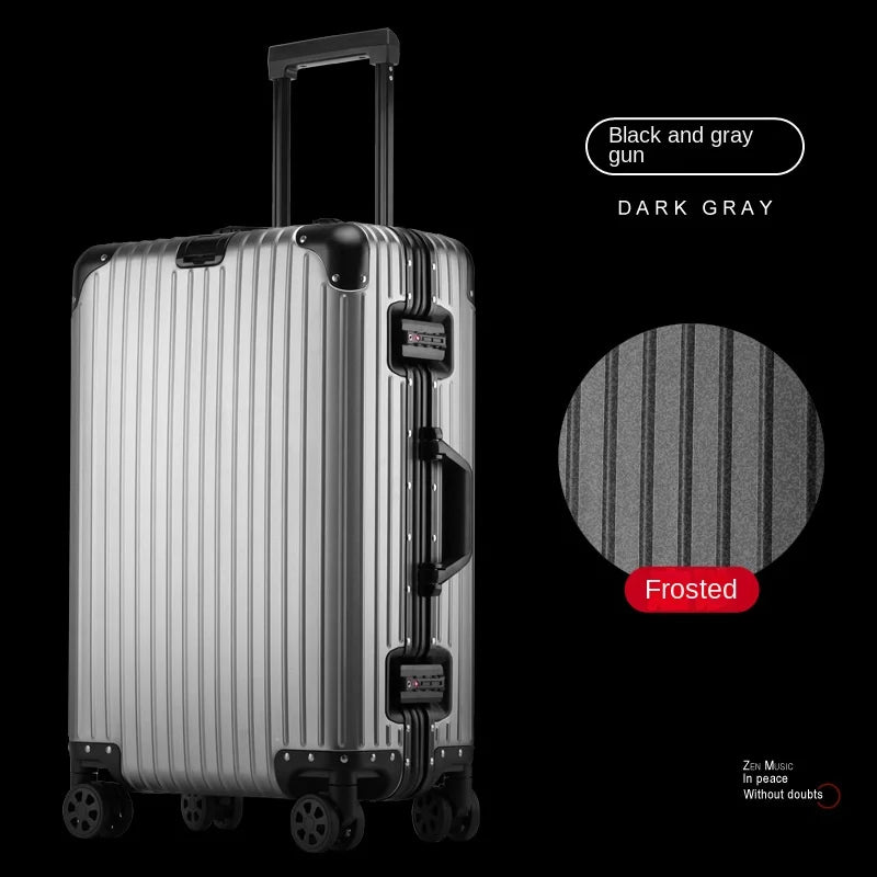 100% Aluminum Magnesium Alloy Suitcase TSA Lock Metal Boardable Luggage Trolley Case Classic Glossy and Frosted Travel Suitcase