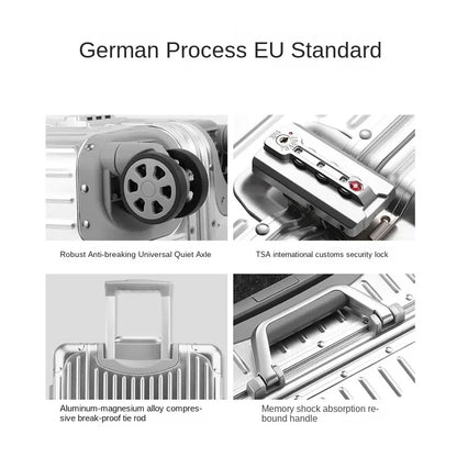 100% Aluminum Magnesium Alloy Suitcase TSA Lock Metal Boardable Luggage Trolley Case Classic Glossy and Frosted Travel Suitcase