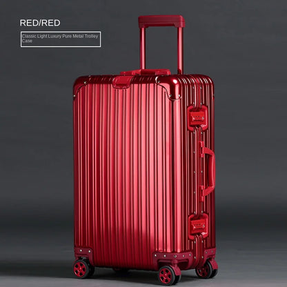 100% Aluminum Magnesium Alloy Suitcase TSA Lock Metal Boardable Luggage Trolley Case Classic Glossy and Frosted Travel Suitcase