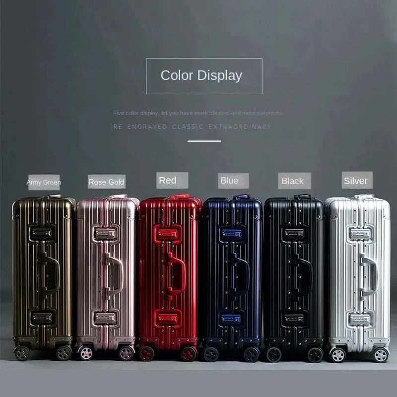 100% Aluminum Magnesium Alloy Suitcase TSA Lock Metal Boardable Luggage Trolley Case Classic Glossy and Frosted Travel Suitcase