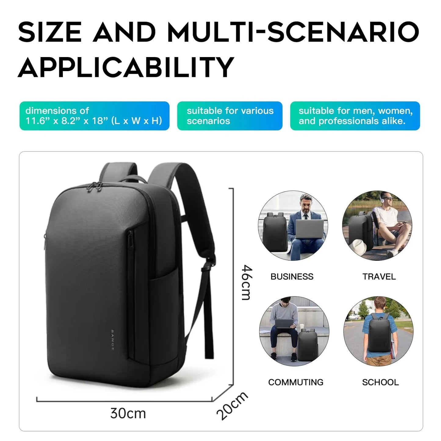 New Casual Multi-Pockets Big Capacity Daily 15.6Inch Laptop Light Waterproof for Business Trip Roomy Men Backpack with YKK